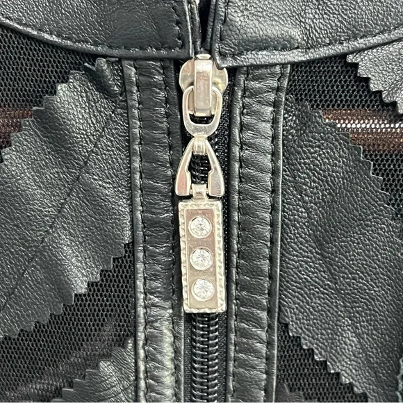 BY BELGIN FRANCIS BLACK LEATHER‎ JACKET SIZE 2X LEAF LONG SLEEVE SHEER - Picture 6 of 6